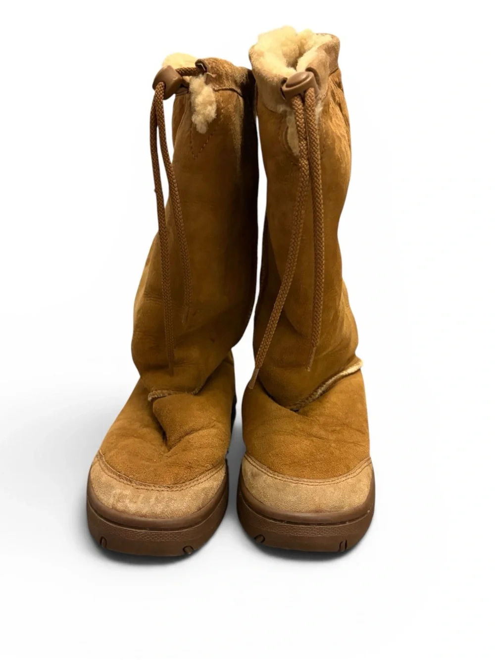 UGG Australia Ultimate Tall Suede Shearling Lined Boots with Front Drawstring